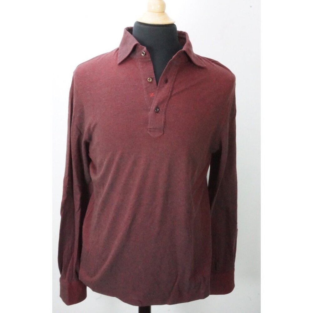 Isaia Solid Red Woven Long Sleeve Cotton Polo Shirt Sz M BRAND NEW